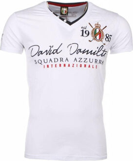 David Copper Italiaanse T-shirt - Korte Mouwen Heren - Borduur Squadra Azzura - Wit - Maten: S