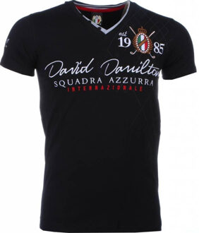 David Copper Italiaanse T-shirt - Korte Mouwen Heren - Borduur Squadra Azzura - Zwart - Maten: M