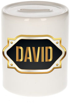 David naam / voornaam kado spaarpot met embleem - Naam spaarpotten Multikleur