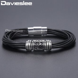 Davieslee Heren Lederen Armband Black Multilayer Gevlochten Lederen Armbanden Voor Mannen Rvs Magnetische Sluitingen DDLB104