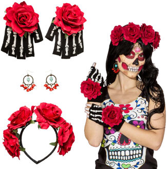 Day of the Dead verkleed accessoire set - Rosa - 3-delig