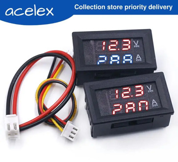 DC 0-100V 10A Digital Voltmeter Ammeter Dual Display Voltage Detector Current Meter Panel Amp Volt Gauge 0.28" Red Blue LED