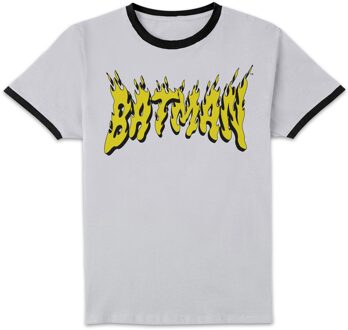 DC Comics Batman Text Fire Unisex Ringer T-Shirt - White/Black - XL Wit