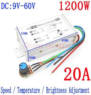 DC Motor controller 1200 W 20A 9v12v24v36v48v60v bldc pwm borstelloze motor controller Snelheid/temperatuur/helderheid aanpassing