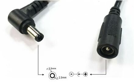 DC Power Supply Extention Cable with 90° Angle, Black 120CM