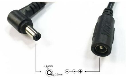DC Power Supply Extention Cable with 90° Angle, Black 300CM - small