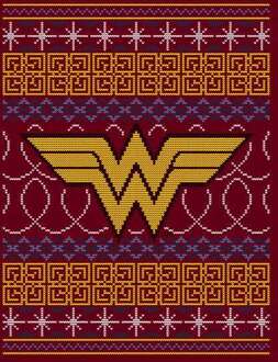 DC Wonder Woman Knit Christmas Jumper - Burgundy - S Wijnrood