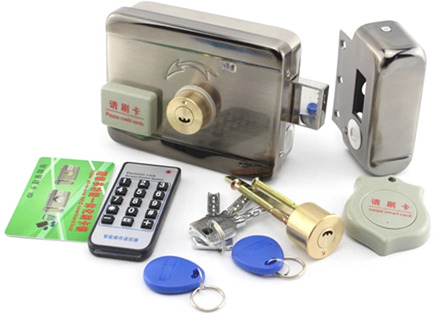 DC12V Electronic integrated RFID reader Rim lock for door intercom access control with 10 125khz ID keyfob