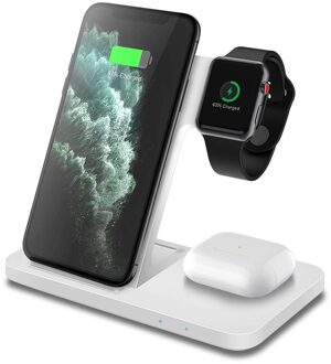 Dcae 3 In 1 Draadloze Oplader Voor Airpods Pro Apple Horloge 6 5 4 3 2 Qi 15W Snelle charging Stand Voor Iwatch Iphone 12 11 Xs Xr X 8 3 In 1 wit