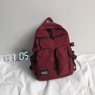 Dcimor Meer Zip Pocket Waterdichte Nylon Rugzak Vrouwen Grote Capaciteit Schooltas Unisex Effen Kleur Reistas Vrouwelijke Mochilas rood / met pendant