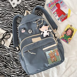 Dcimor Multi-Pocket Waterdichte Nylon Vrouwen Rugzak Vrouwelijke Mooie Schoudertas Schooltassen Voor Meisjes Boekentassen blauw met koe