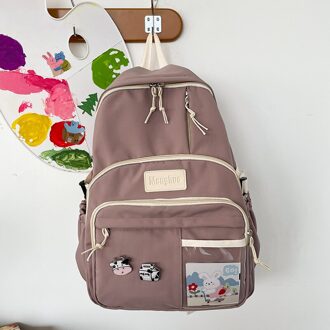 Dcimor Multi-Pocket Waterdichte Nylon Vrouwen Rugzak Vrouwelijke Mooie Schoudertas Schooltassen Voor Meisjes Boekentassen roze zonder koe