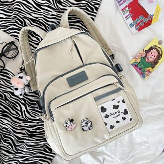 Dcimor Multi-Pocket Waterdichte Nylon Vrouwen Rugzak Vrouwelijke Mooie Schoudertas Schooltassen Voor Meisjes Boekentassen wit met koe