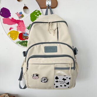 Dcimor Multi-Pocket Waterdichte Nylon Vrouwen Rugzak Vrouwelijke Mooie Schoudertas Schooltassen Voor Meisjes Boekentassen wit zonder koe