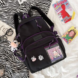 Dcimor Multi-Pocket Waterdichte Nylon Vrouwen Rugzak Vrouwelijke Mooie Schoudertas Schooltassen Voor Meisjes Boekentassen zwart met koe