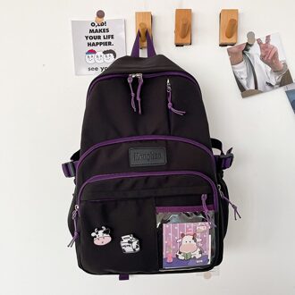 Dcimor Multi-Pocket Waterdichte Nylon Vrouwen Rugzak Vrouwelijke Mooie Schoudertas Schooltassen Voor Meisjes Boekentassen zwart zonder koe