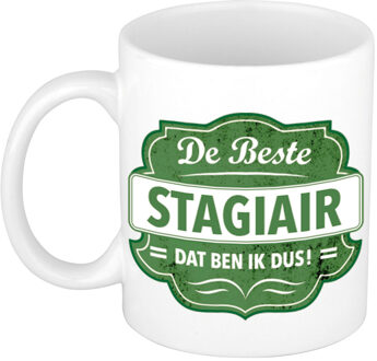 De beste stagiair cadeau mok / beker wit met groen embleem 300 ml - feest mokken