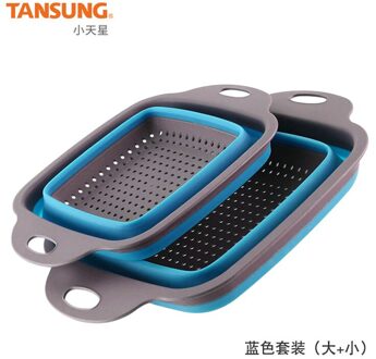 De Gootsteen Vergiet met Handvatten Folding Zeef voor Keuken Vergiet Inklapbare Boven De Gootsteen Groente Fruit Uitschuifbare Hand Blauw