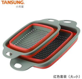 De Gootsteen Vergiet met Handvatten Folding Zeef voor Keuken Vergiet Inklapbare Boven De Gootsteen Groente Fruit Uitschuifbare Hand Rood