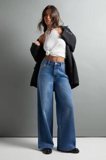 De Jeans Met Een Midden Taille En Wijde Pijpen, Washed Indigo - 16/32L