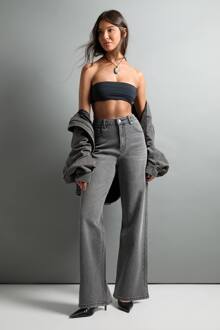 De Jeans Met Hoge Taille En Rechte Pijp, Grey - 12/30L