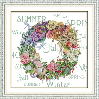 De Krans van Alle seizoenen (5) geteld DIY Kruissteek DMC 11CT 14CT Borduurpakketten voor Borduurwerk Home Decor Handwerken 14CT Stamped Product