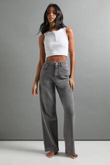 De Lange Hoge Taille Rechte Pijp Spijkerbroek, Grey - 34