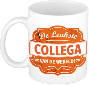 De leukste collega cadeau mok / beker wit met oranje embleem 300 ml - feest mokken