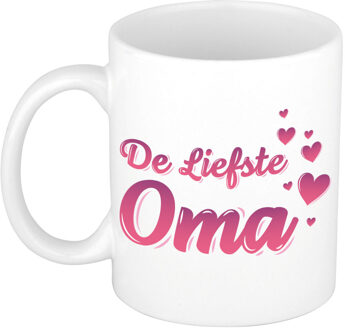De liefste oma cadeau mok / beker wit en roze - verjaardag / bedankt kado oma - feest mokken