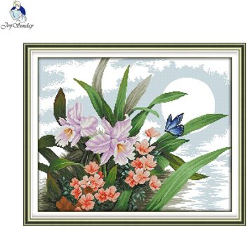 De Maanlicht Orchidee Kruissteek Kit Aida Stof 14ct 11ct Geteld Gedrukt Canvas Steken Borduurwerk DIY Handgemaakte Handwerken 11CT Printed Cloth