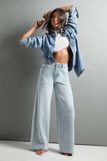 De Mid-Taille Wijde Pijp Jeans, Bleach Wash - 16/30L