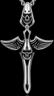 De Oude Maya Hiphop Retro Verzilverd Ketting Vleugels Van Skelecton Cross Voor Mannen Party Trui Ketting GMYN012