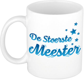 De stoerste meester cadeau mok / beker wit en blauw - bedankt kado docent - feest mokken