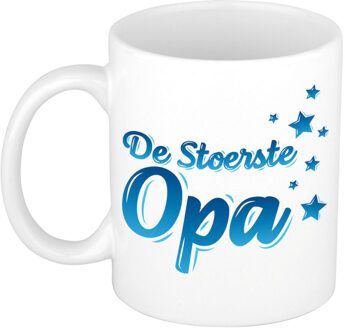 De stoerste opa cadeau mok / beker wit en blauw - verjaardag / bedankt kado opa - feest mokken