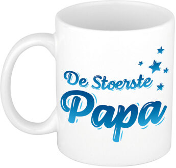 De stoerste papa cadeau mok / beker wit en blauw - cadeau Vaderdag / verjaardag - feest mokken