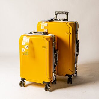 De Unisex Aluminium Frame Trolley Case Cabine Koffer Bagage Koffer Op Zakenreis Stewardess Koffer geel