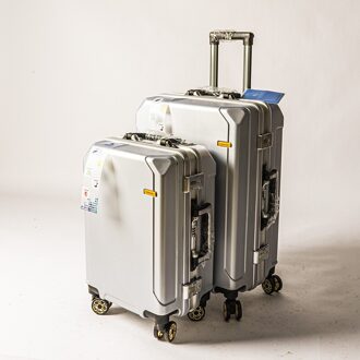 De Unisex Aluminium Frame Trolley Case Cabine Koffer Bagage Koffer Op Zakenreis Stewardess Koffer zilver