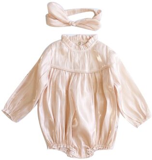 De Zomer Meisje Baby Siamese Bodysuits Baby Meisje Kleding Zijdeachtige Lange Mouwen Bodysuits Baby Meisje Kleding Beige / 24M