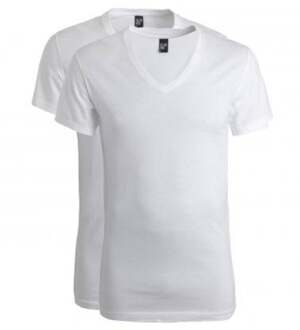 Dean Heren T-shirt Wit Diepe V-Hals 2-Pack - L