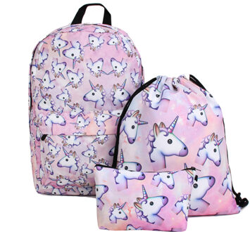 Deanfun 3 stks/set Vrouwen Gedrukt Eenhoorn Rugzak Schooltassen Voor Tienermeisjes Schouder Trekkoord Tassen