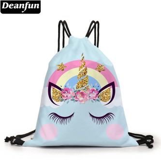 Deanfun Drawstring Backpack Rainbow Unicorn 3D Printed Pouch Bag Custom Drawstring Bag D60352