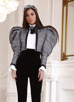 Deat Lente Mode Vrouwen Kleding Runway Stijlen Vrouwelijke Vestido Bladerdeeg Mouwen Korte Jas WJ8060 zwart / L