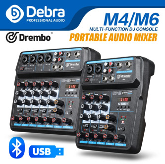 Debra M-4/6 Protable Mini Mixer Audio DJ Console with Sound Card, USB, 48V Phantom Power for PC Recording Singing Webcast Party