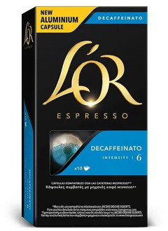 Decaffeinate L 'or, 10 compatible NESPRESSO aluminium capsules