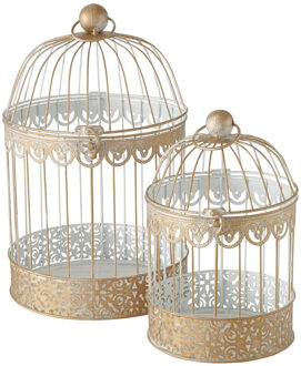 Deco by Boltze 2x Home decoratie vogelkooien set goud 30 en 40 cm - Deco vogelkooien Goudkleurig