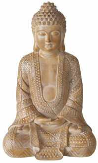 Deco by Boltze Boeddha beeld Legolas - binnen/buiten - kunststeen - antiek beige - 30 x 23 x 49 cm