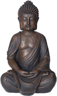 Deco by Boltze Boeddha beeld Zen - binnen/buiten - kunststeen - antiek donkerbruin - 13 x 10 x 20 cm