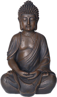 Deco by Boltze Boeddha beeld Zen - binnen/buiten - kunststeen - antiek donkerbruin - 32 x 26 x 50 cm