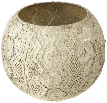 Deco by Boltze Glazen design windlicht/kaarsenhouder antiek zilver 11 X 13 cm