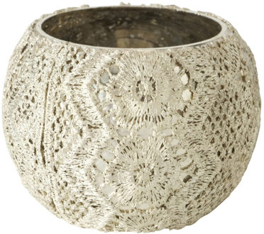 Deco by Boltze Glazen design windlicht/kaarsenhouder antiek zilver 7 x 9 cm